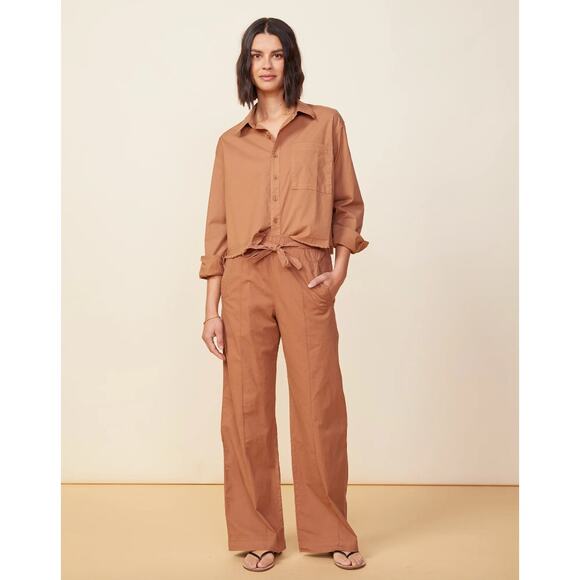 MONROW NWT Evereve Stretch Poplin Pocket Pant in Sahara Brown // XS - Picture 1 of 15